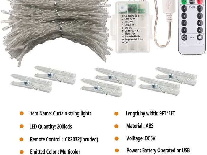 Window Curtain String Lights- 3M(H)x1.5M(W) USB Or Battery Operated 8 Modes with Remote & Timer Fairy Lights 200LED Indoor Outdoor Lights for Wedding Party Home Bedroom Wall (Multicolor)