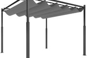 Outdoor Garden Pergola 3 x 3 m with Retractable Roof and Magnetic Fastening, UPF30+ Sun Shelter, Grey