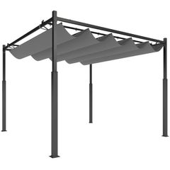 Outdoor Garden Pergola 3 x 3 m with Retractable Roof and Magnetic Fastening, UPF30+ Sun Shelter, Grey
