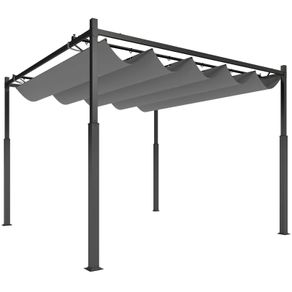 Outdoor Garden Pergola 3 x 3 m with Retractable Roof and Magnetic Fastening, UPF30+ Sun Shelter, Grey