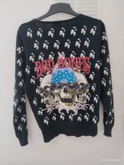 Vintage Y2K Siren Mall Goth Cherry Skull Sequin Cardigan