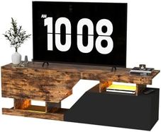 TV Cabinet Lowboard with LED Handle-Free Open TV Board Sideboard 2 Flaps / Doors TV Cabinet Modern TV Table Lowboard for TVs up to 65 Inch TV Shelf for Living Room, Entertainment Room