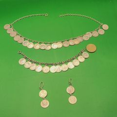 Antique silver three pence necklace, bracelet, earrings, free reg post, D18
