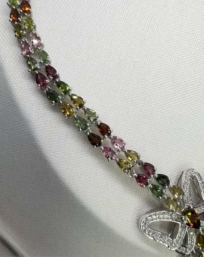 Silver Multi Tourmaline & Zircon Butterfly Lariat