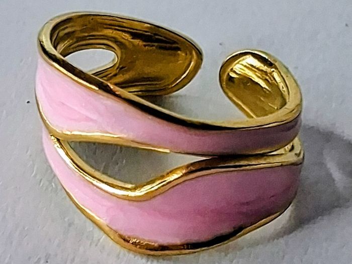 Double Layer Geometric Pink & Gold Open Ring
