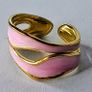 Double Layer Geometric Pink & Gold Open Ring Image 5
