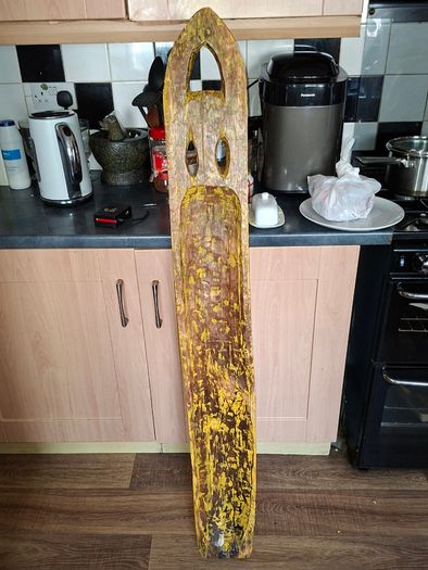 A Large Traditional Hand Carved Wood Shield Totem, Postage Available or collection, Measurements are in the photo's