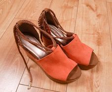 Tamaris Orange Rust Suede Rope Tie Up Platform Wedge Sandals 4UK/37EU
