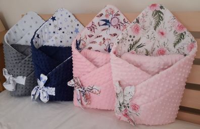 Beautiful handmade minky 3 in1 baby swaddle wrap, blanket and baby mat