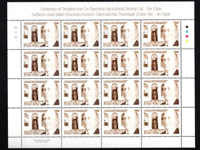 2006 Ireland Centenary of the Templecrone Agricultural Society (The Cope) Commemorative Stamp Sheetlet Plate 1B1B1B1B Mint Never Hinged (MNH)