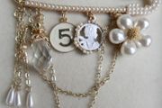 Vintage Luxury Camellia Flower Tassel Brooch with Rhinestones &amp; Faux Pearls