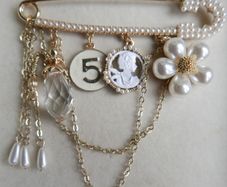 Vintage Luxury Camellia Flower Tassel Brooch with Rhinestones & Faux Pearls