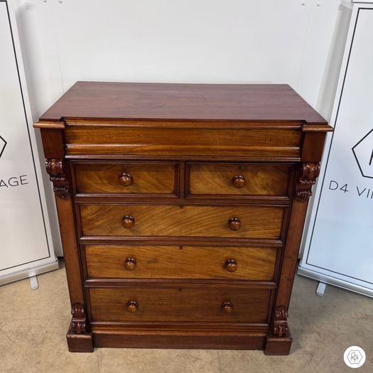 Victorian Scottish Flame Mahogany Chest Of Drawers