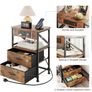 2 PCS Bedside Table with Power Strip, Bedside Cabinet with 2 Drawers, Bed Side Table for Bedroom, Night Stand, 2 AC Outlets, & 2 USB Ports, Side Table with Metal Frame, Rustic Brown Image 5
