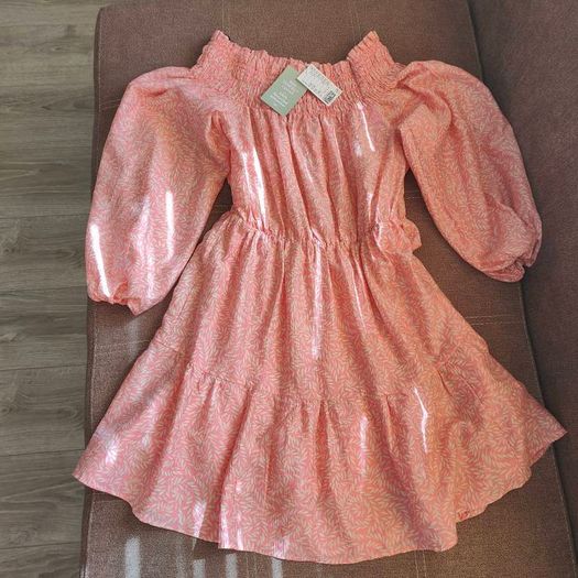 Brand New H&M Women's Elastic Waist Off-the-Shoulder Casual Dress Pink, size 14