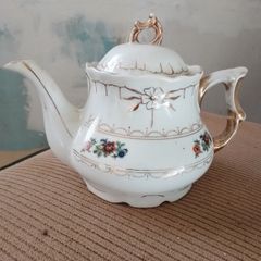 Vintage Floral Porcelain Teapot with Gold Gilding