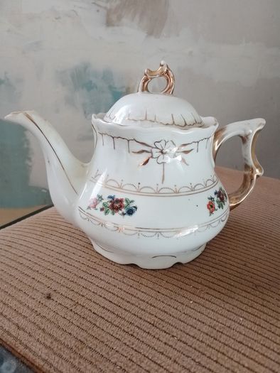 Vintage Floral Porcelain Teapot with Gold Gilding