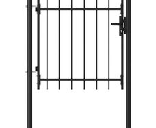 Fence Gate Single Door with Spike Top Steel 1x1 m Black