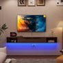 Floating TV Stand, 140cm Wall Mounted TV Cabinet,Floating TV Console,Under TV Shelf with 1 Door and 2 Cabinets, Media Entertainment Center Wall Tv Unit for Living Room Bedroom (Walnut) Image 4