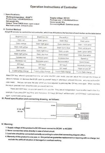 LED Controller RGB, 44 Keys Remote for 3528, 5050