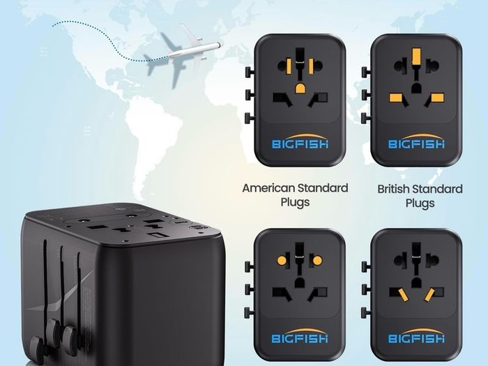 Universal Travel Adapter, Travel Plug Adapter Worldwide Travel Charger with 2 USB-C & 2 USB-A Ports, Dual 10A Fuses, All-in-One International Travel Adapter - EU UK US AU Plugs