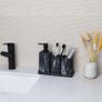 Bathroom Accessory Sets - Marble Design 4 Piece Bathroom Accessories Complete Set - Soap Dispenser, Toothbrush Holder, Bathroom Tray, Bathroom Tumbler - Vanity Countertop Organizer, Black Image 2