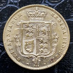 1872 - Die 365 Young Victoria Shield Reverse Half Sovereign Excellent condition with nice die cracks.