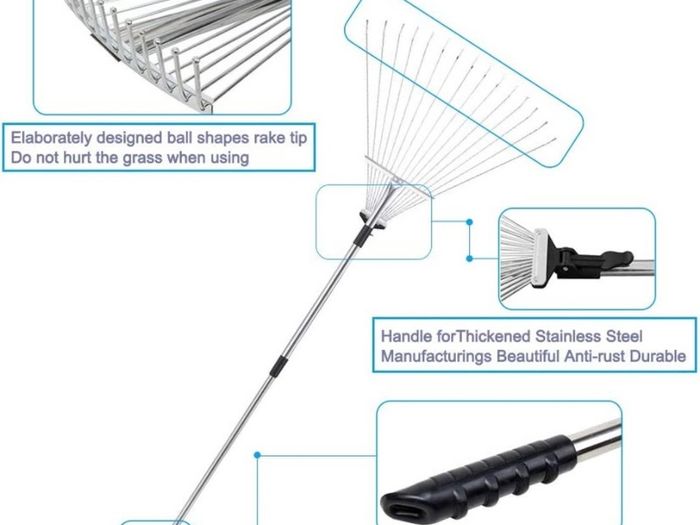 Garden Leaf Rake,Grass Rake for Lawn,Adjustable Lawn Grass Rake for Grass Cleaning Fallen Leaves Weeds,34 to 63-Inch Adjustable Gardening Tools 160cm (FREE POSTAGE)
