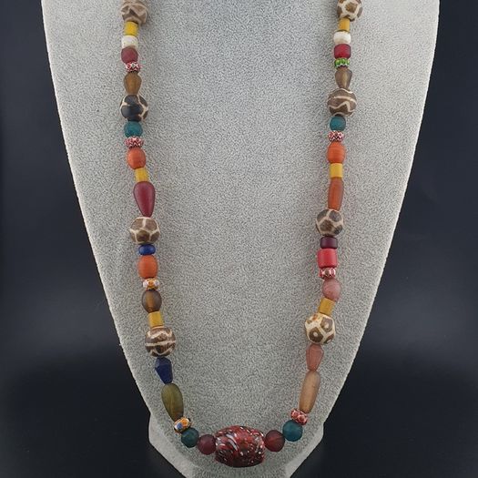 Vintage Asian & African Glass with Pumtek Pyu Beads Tribal Necklace
