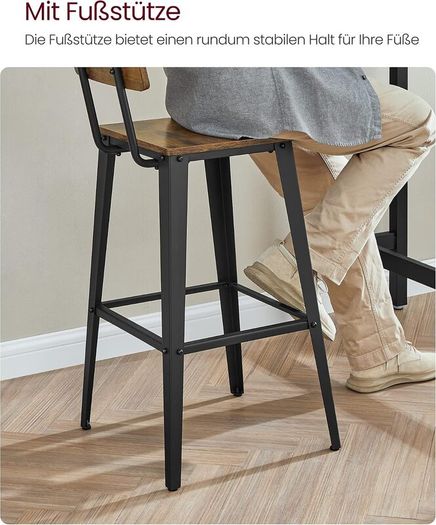 Vintage  Bar Stools Set of 2 with Backrest Steel Frame