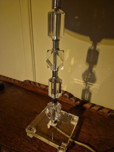 Stunning stacked crystal table lamp with floral shade
