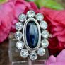 Antique 1920s Sapphire & Diamond Cluster Ring - 18ct White Gold & Platinum Image 4