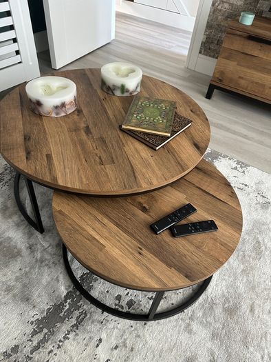 Matching Oak Effect TV Unit + Nest Coffee Tables
