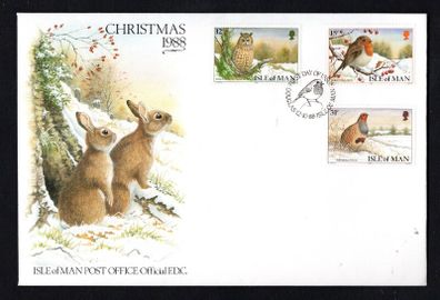 1988 Isle of Man Christmas Manx Birds Commemorative Stamps First Day Cover (FDC)