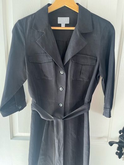 Pure Collection Belted Shirt Dress - Size UK 12 - Silk and Linen