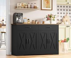 Sideboard, 120 cm Wide Kitchen Cabinet with Worktops, Kitchen Buffet Storage Cabinet with 2 Drawers and 4 Doors, Living Room, Kitchen, Hallway, Black & Brown