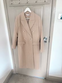 New Topshop double breasted wool mix coat in oatmeal with a white stripe