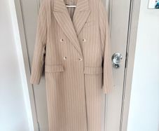 New Topshop double breasted wool mix coat in oatmeal with a white stripe