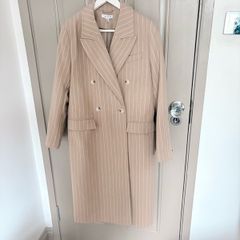 New Topshop double breasted wool mix coat in oatmeal with a white stripe