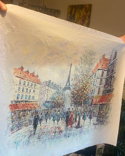Hand Painted Oil on Canvas - Vintage Parisienne Scene