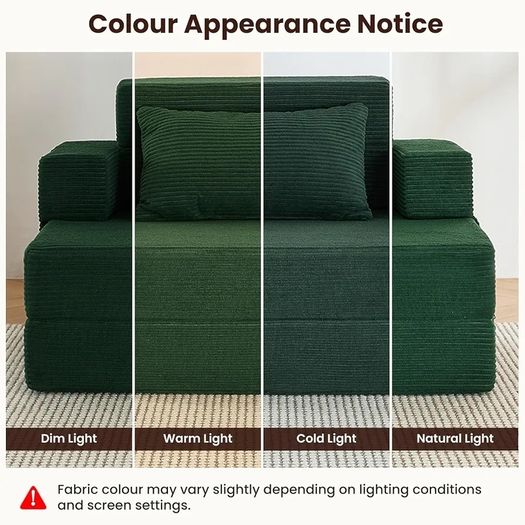 Sofa Bed Single Convertible Chair Bed with Pillow & Armrests, Foldable Futon Mattress with Back Support, Boneless Sofa Bed for Living Room and Bedroom, Dark Green