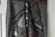 TIVOLI boho quirky grey woolen cardigan UK 12 14