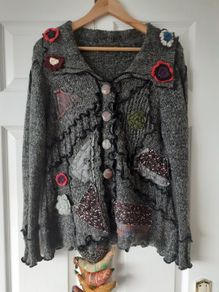 TIVOLI boho quirky grey woolen cardigan UK 12 14