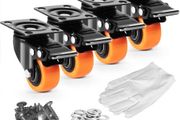 Caster Wheels, 5.1 cm Swivel Plate Casters, Set of 4, with Security Dual Locking No Noise PVC Wheels, Heavy Duty 68 kg Load Capacity Per Caster