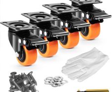 Caster Wheels, 5.1 cm Swivel Plate Casters, Set of 4, with Security Dual Locking No Noise PVC Wheels, Heavy Duty 68 kg Load Capacity Per Caster