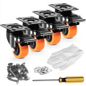 Caster Wheels, 5.1 cm Swivel Plate Casters, Set of 4, with Security Dual Locking No Noise PVC Wheels, Heavy Duty 68 kg Load Capacity Per Caster
