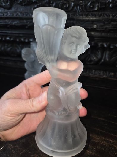 Pair of Art Deco Frosted Glass Candleholders