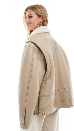 ASOS DESIGN borg collar oversized flight jacket in cream size S