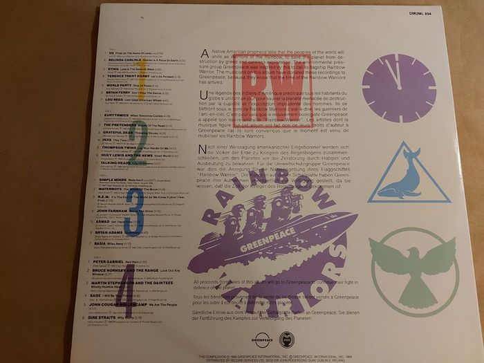 Rainbow Warriors - Greenpeace Benefit Double Vinyl Album - U2 Gabriel Sting Inxs Rem Lou Reed + Others