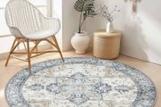 Round Rugs Living Room 160cm, Vintage Area Rugs, Machine Washable, Non-Slip Carpet, Low Pile, Non-Shedding, Traditional Oriental Printed Design, Dining Room, Bedroom